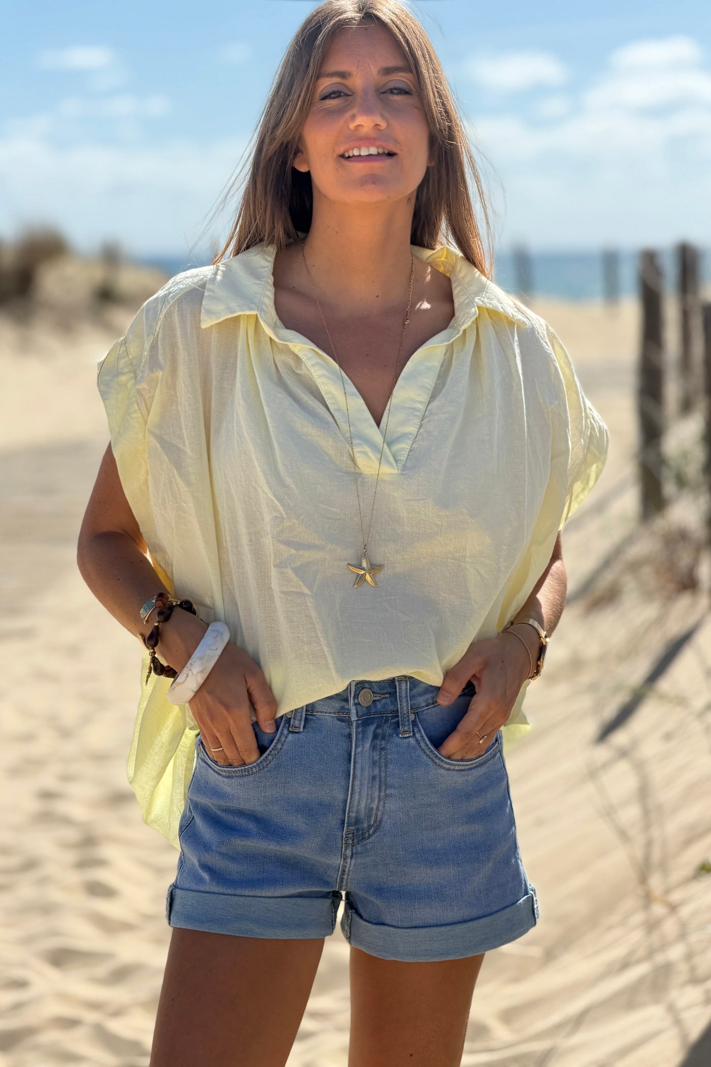 Yellow Lightweight Woven Collared Blouse