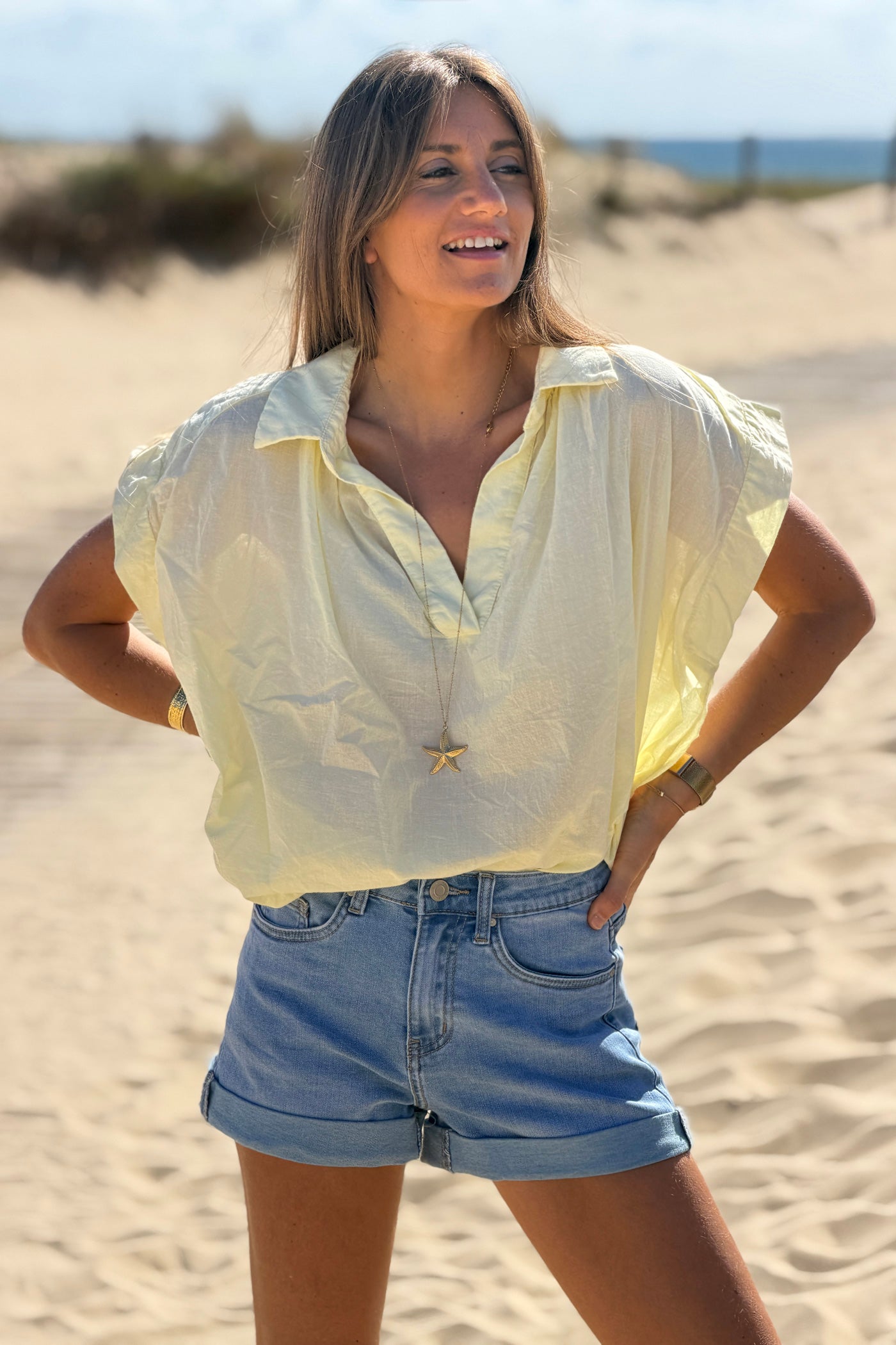 Yellow Lightweight Woven Collared Blouse