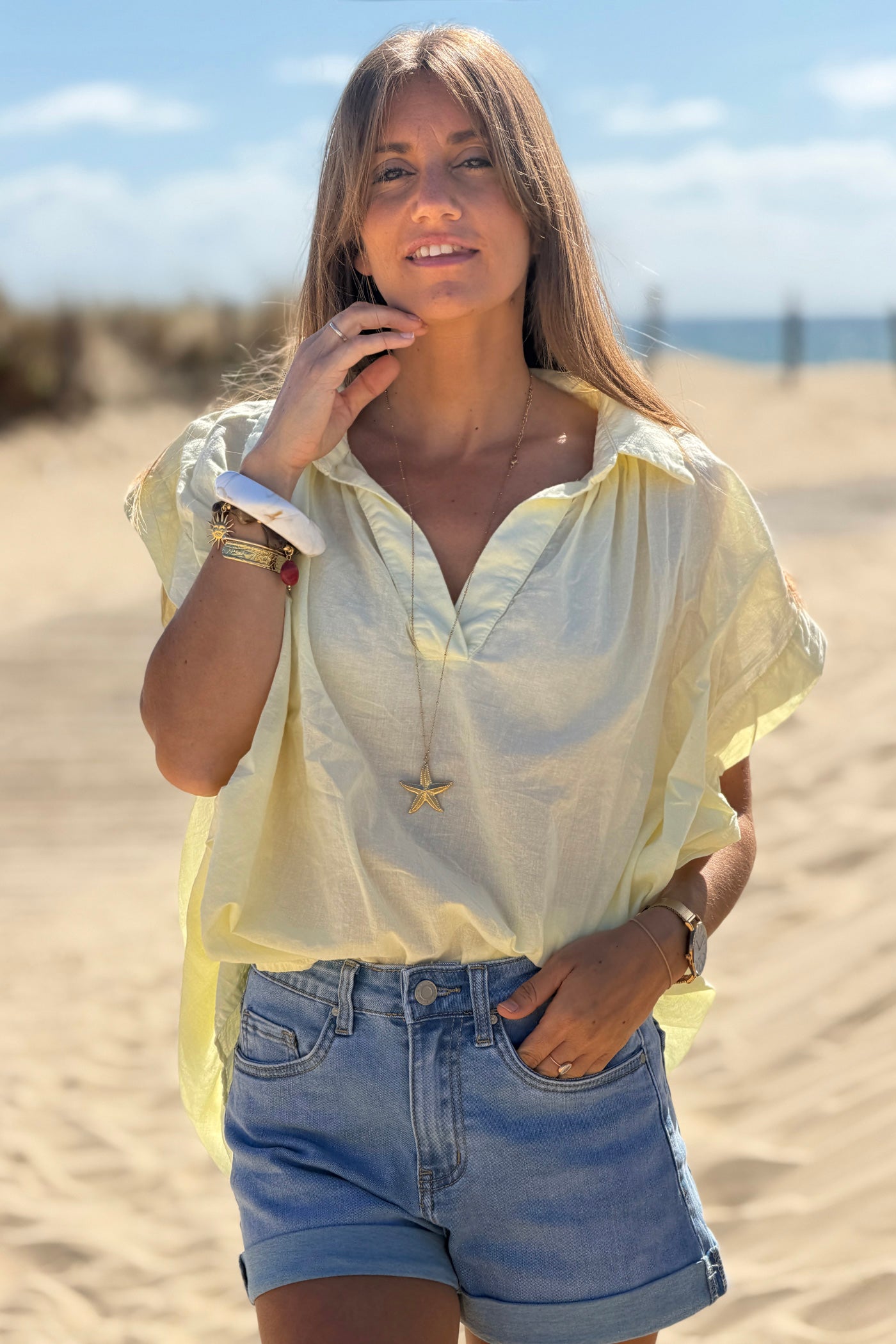 Yellow Lightweight Woven Collared Blouse