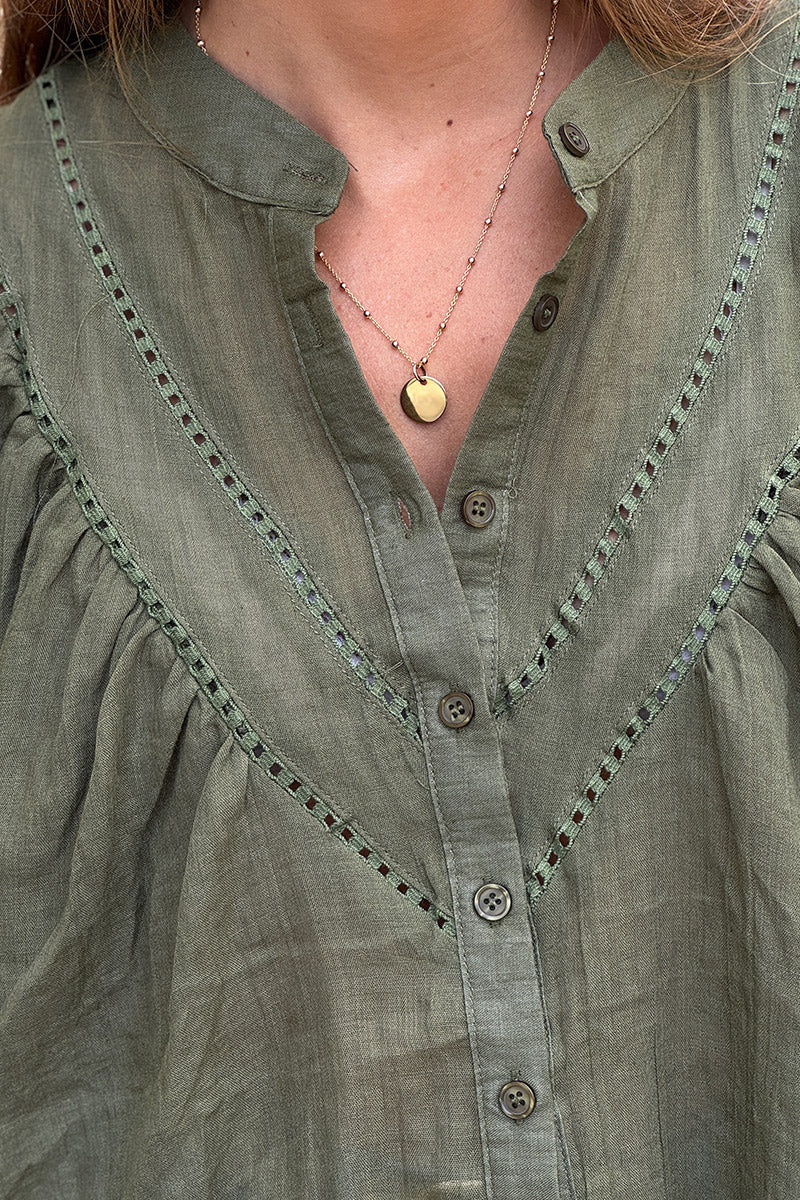 Olive Cotton Gauze Prairie Blouse