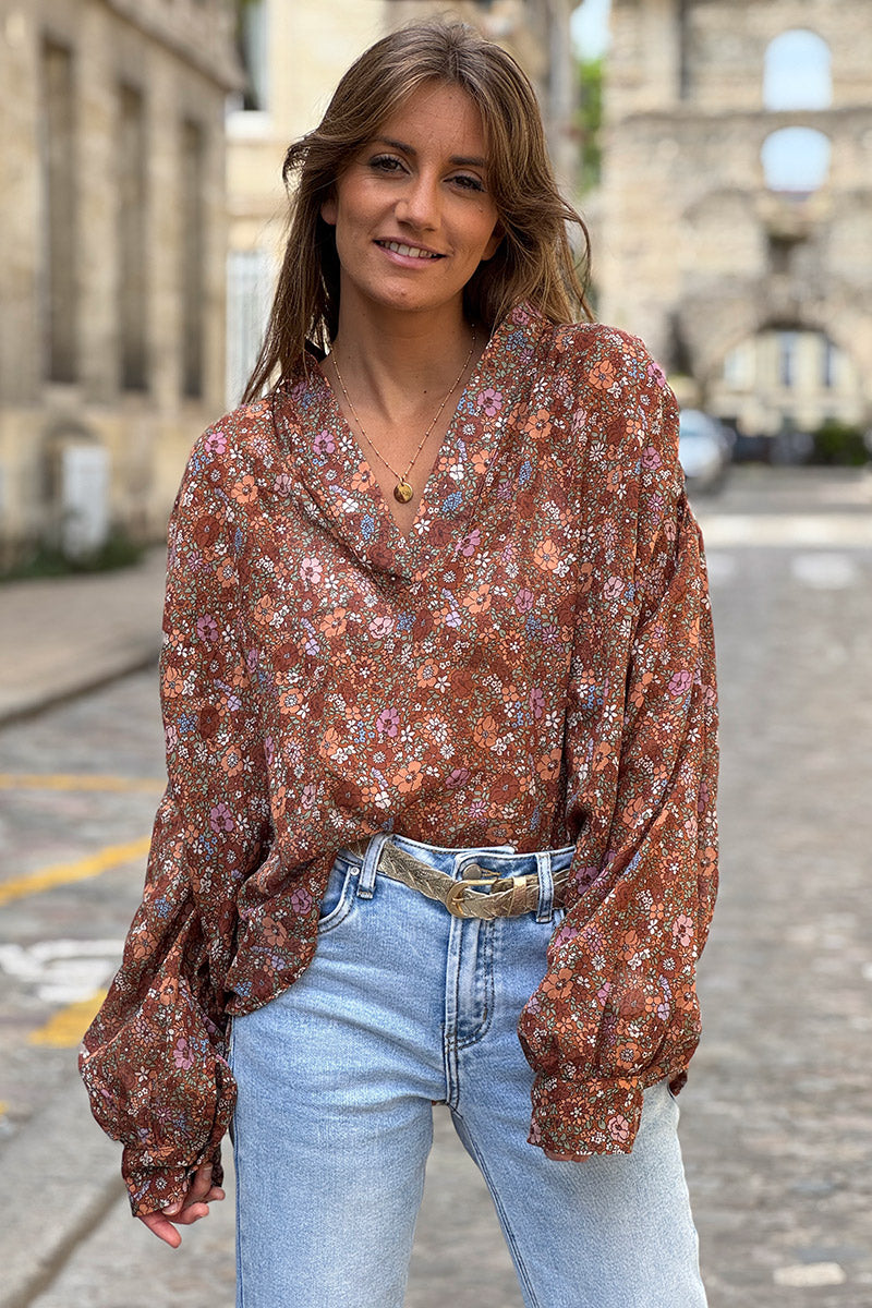 Rust Vintage Floral Cotton Blouse
