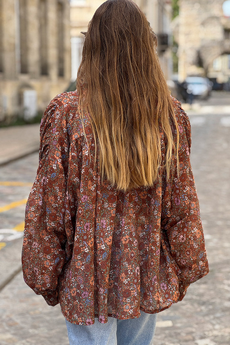 Rust Vintage Floral Cotton Blouse