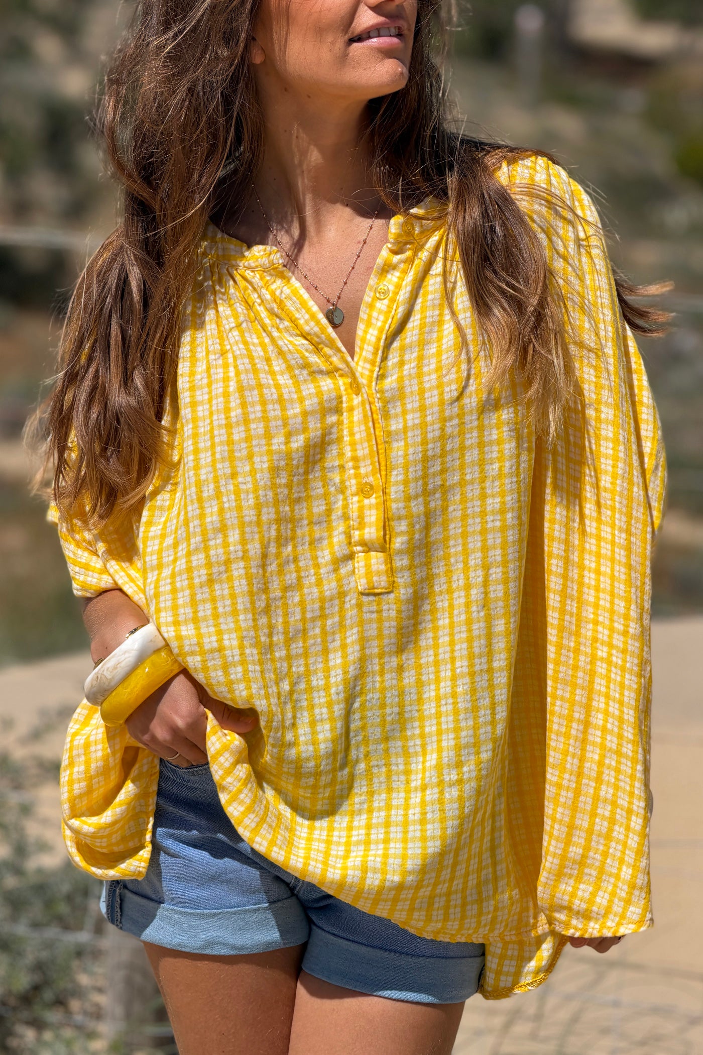 Yellow Gingham Flowy Tunic
