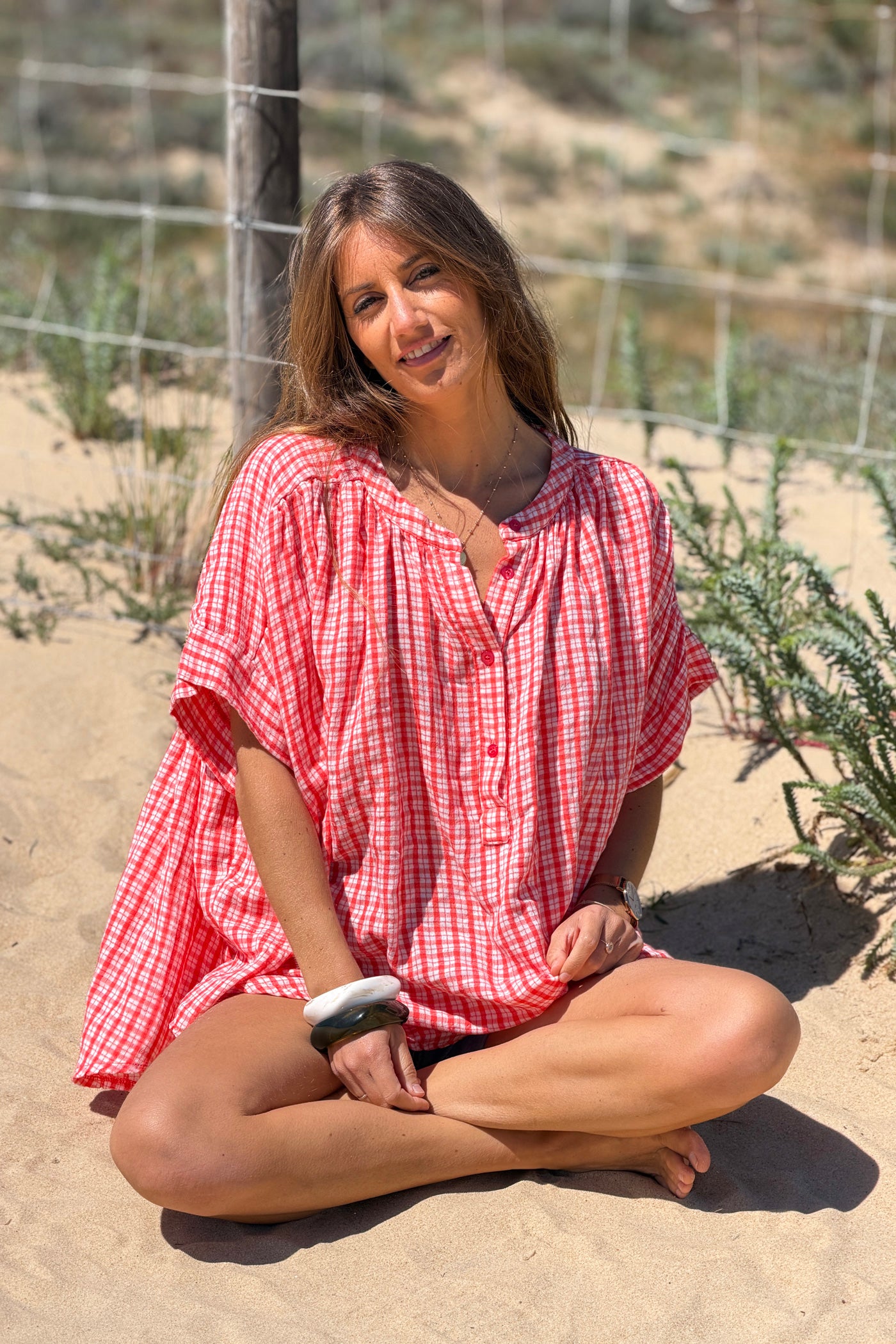 Orange Gingham Flowy Tunic
