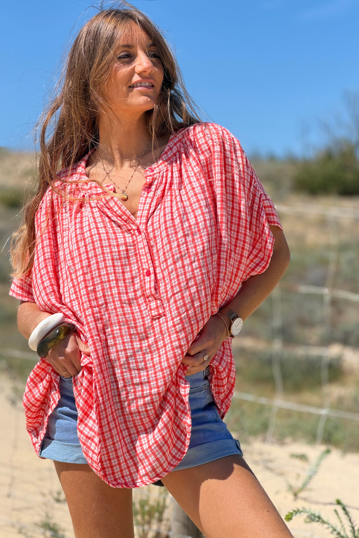 Orange Gingham Flowy Tunic

