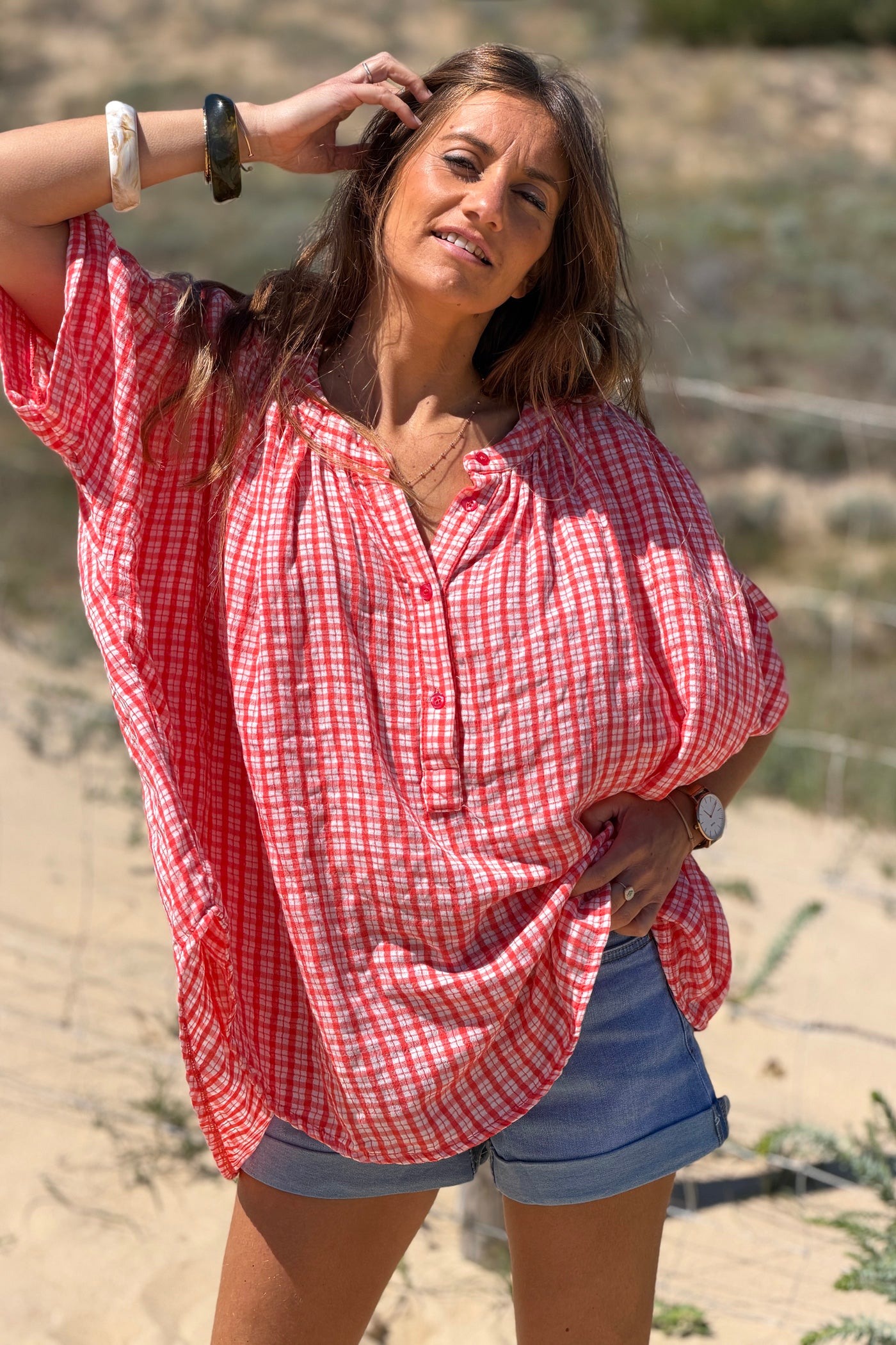 Orange Gingham Flowy Tunic
