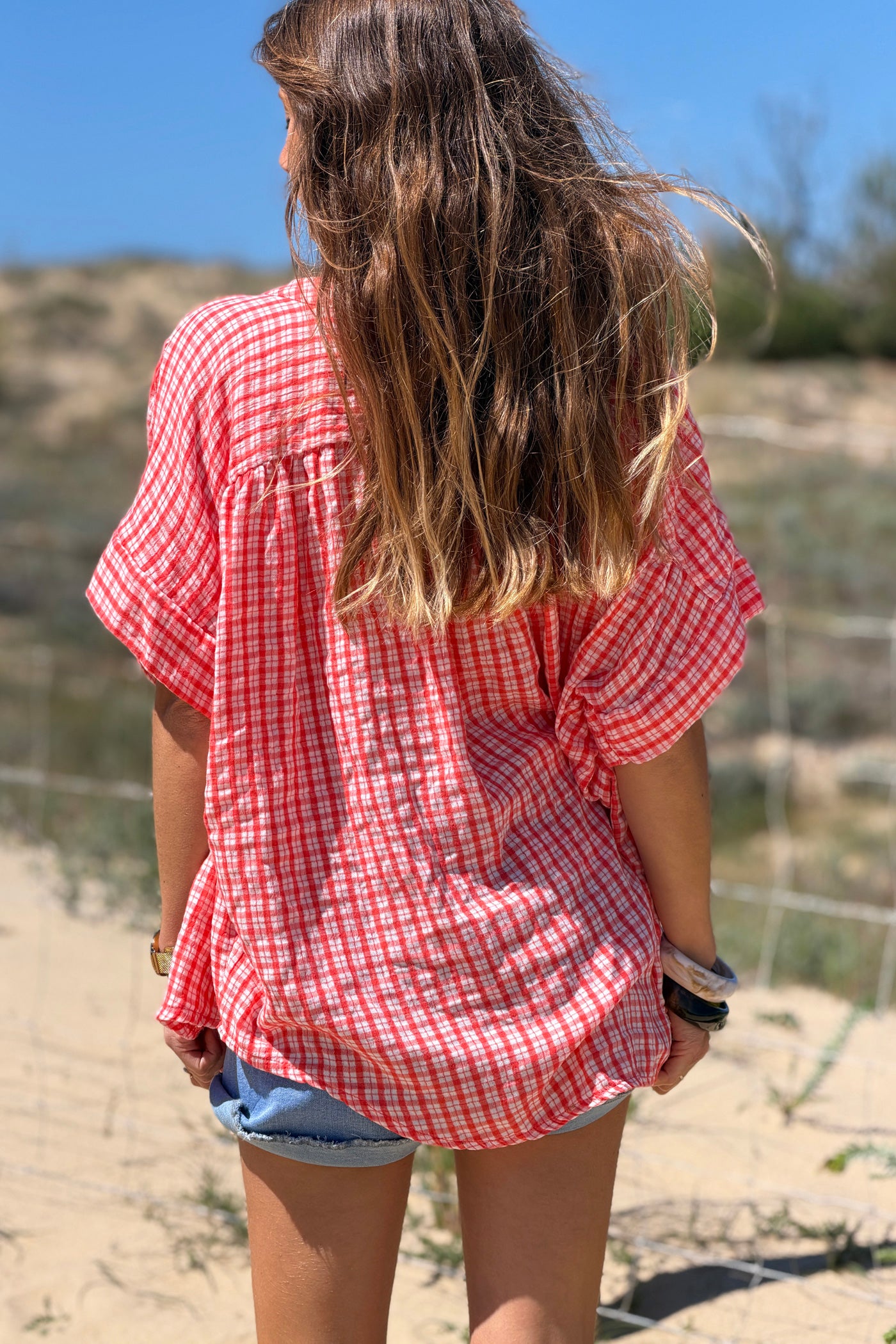 Orange Gingham Flowy Tunic
