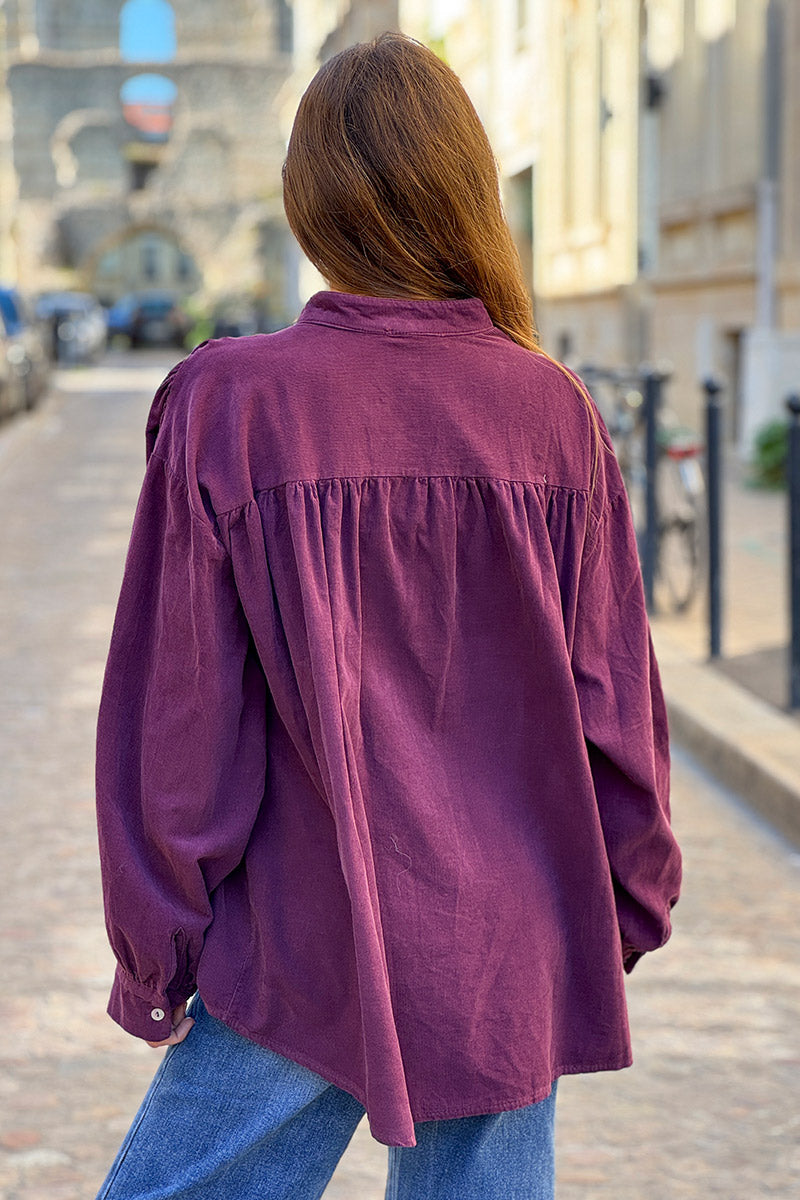 Aubergine Pinwale Corduroy Blouson Top