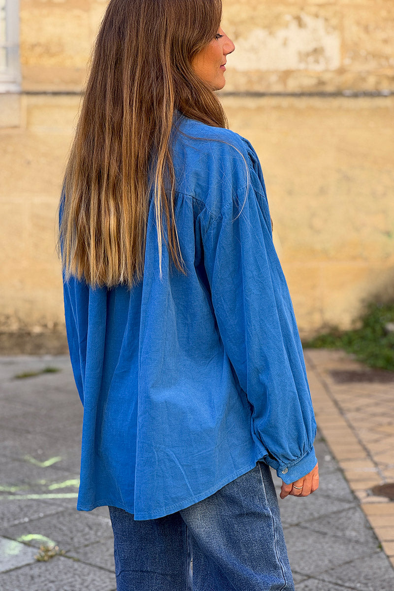 Blue Pinwale Corduroy Blouson Top