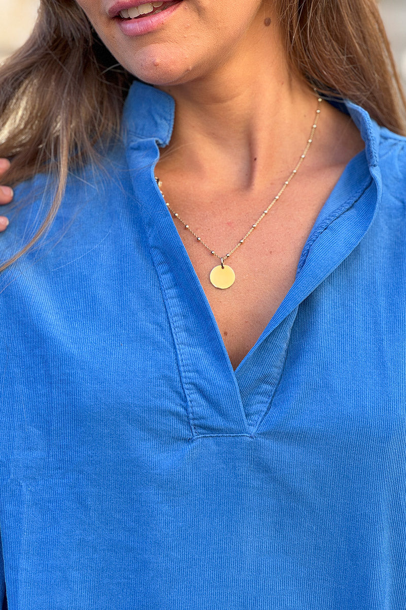 Blue Pinwale Corduroy Blouson Top