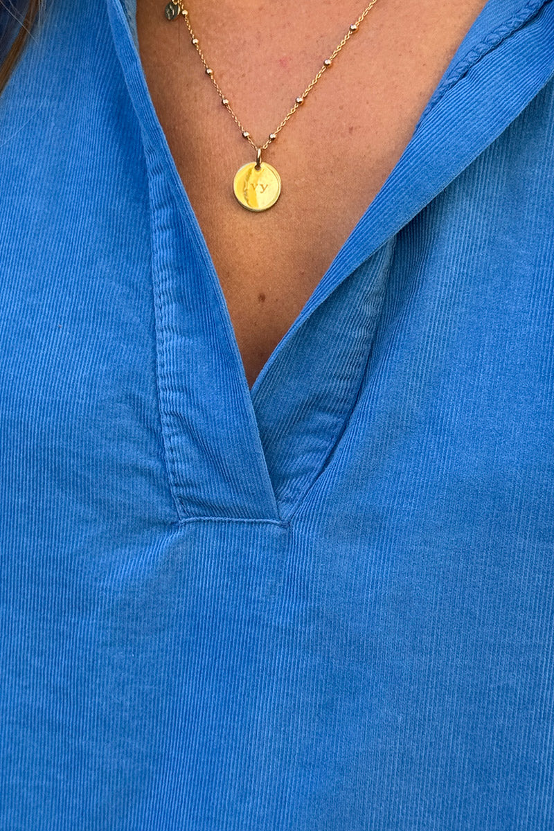 Blue Pinwale Corduroy Blouson Top