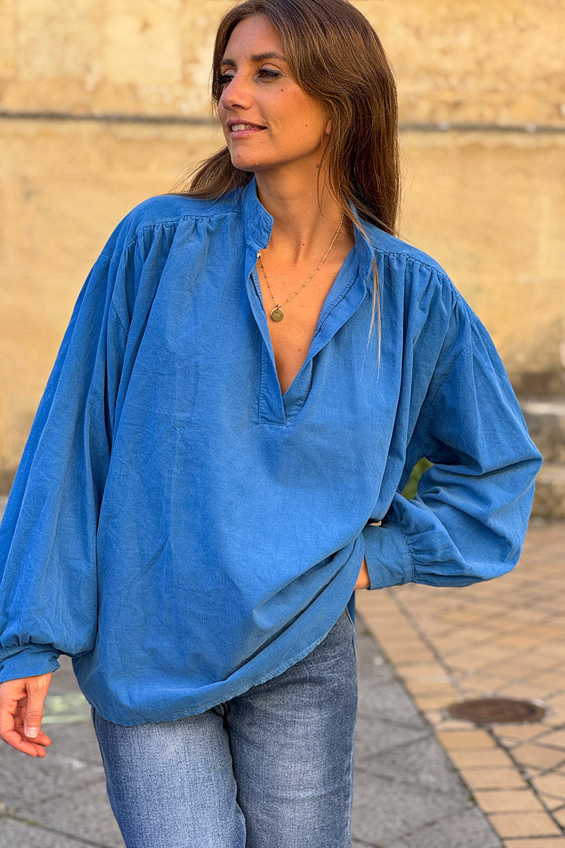 Blue Pinwale Corduroy Blouson Top