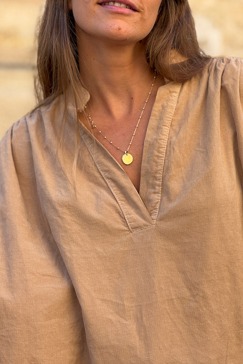Camel Pinwale Corduroy Blouson Top