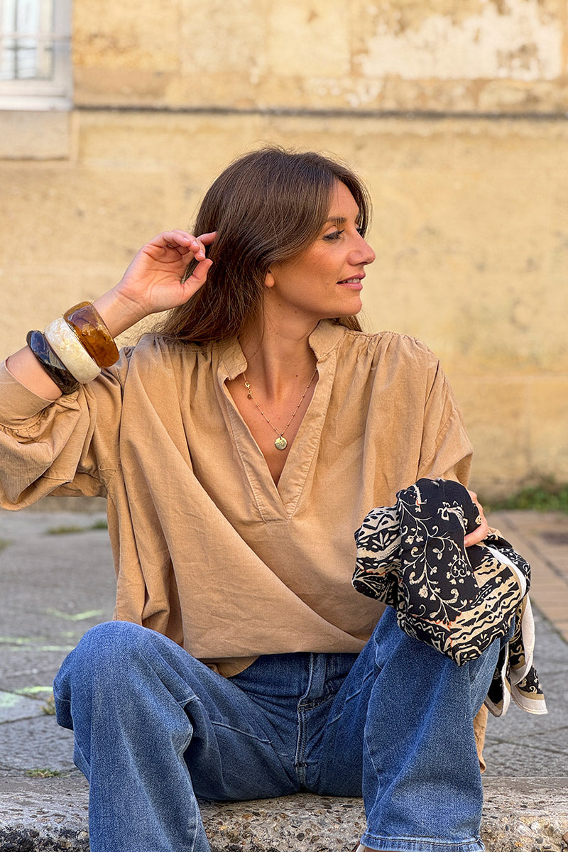 Camel Pinwale Corduroy Blouson Top