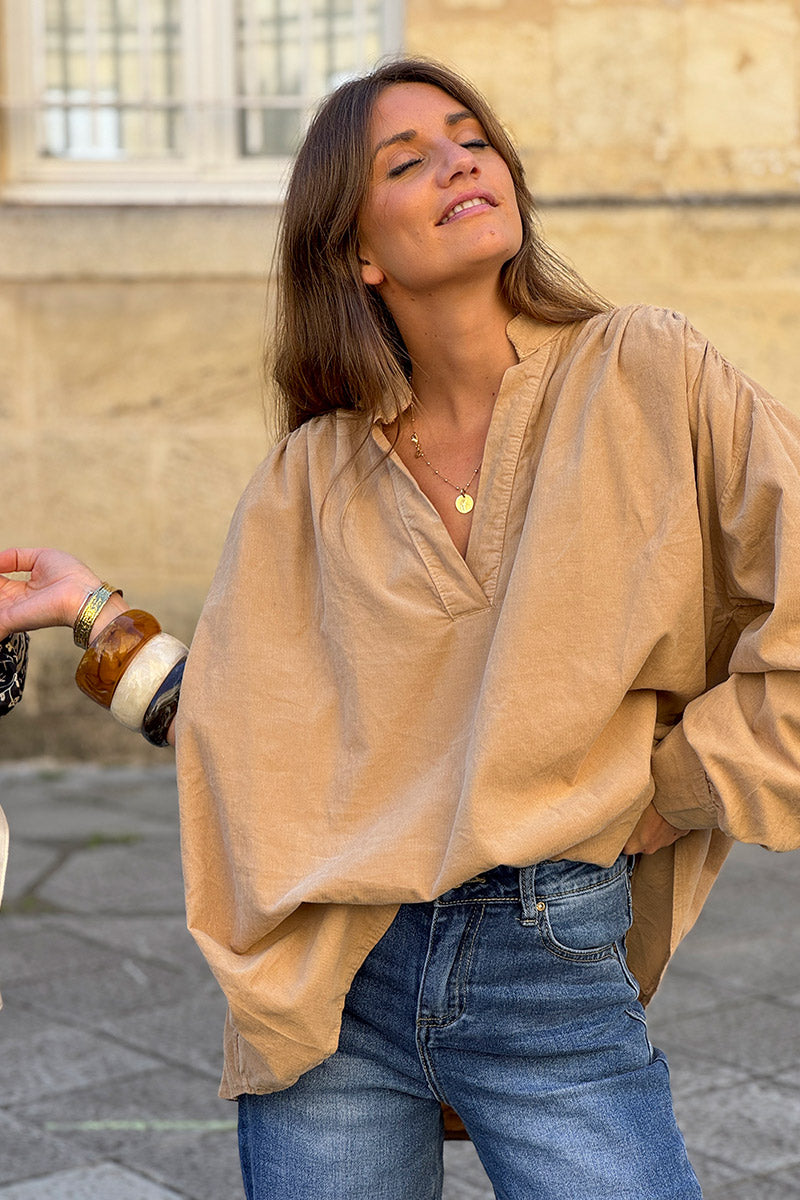 Camel Pinwale Corduroy Blouson Top