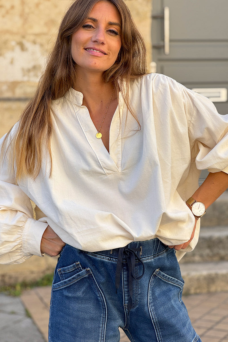 Cream Pinwale Corduroy Blouson Top