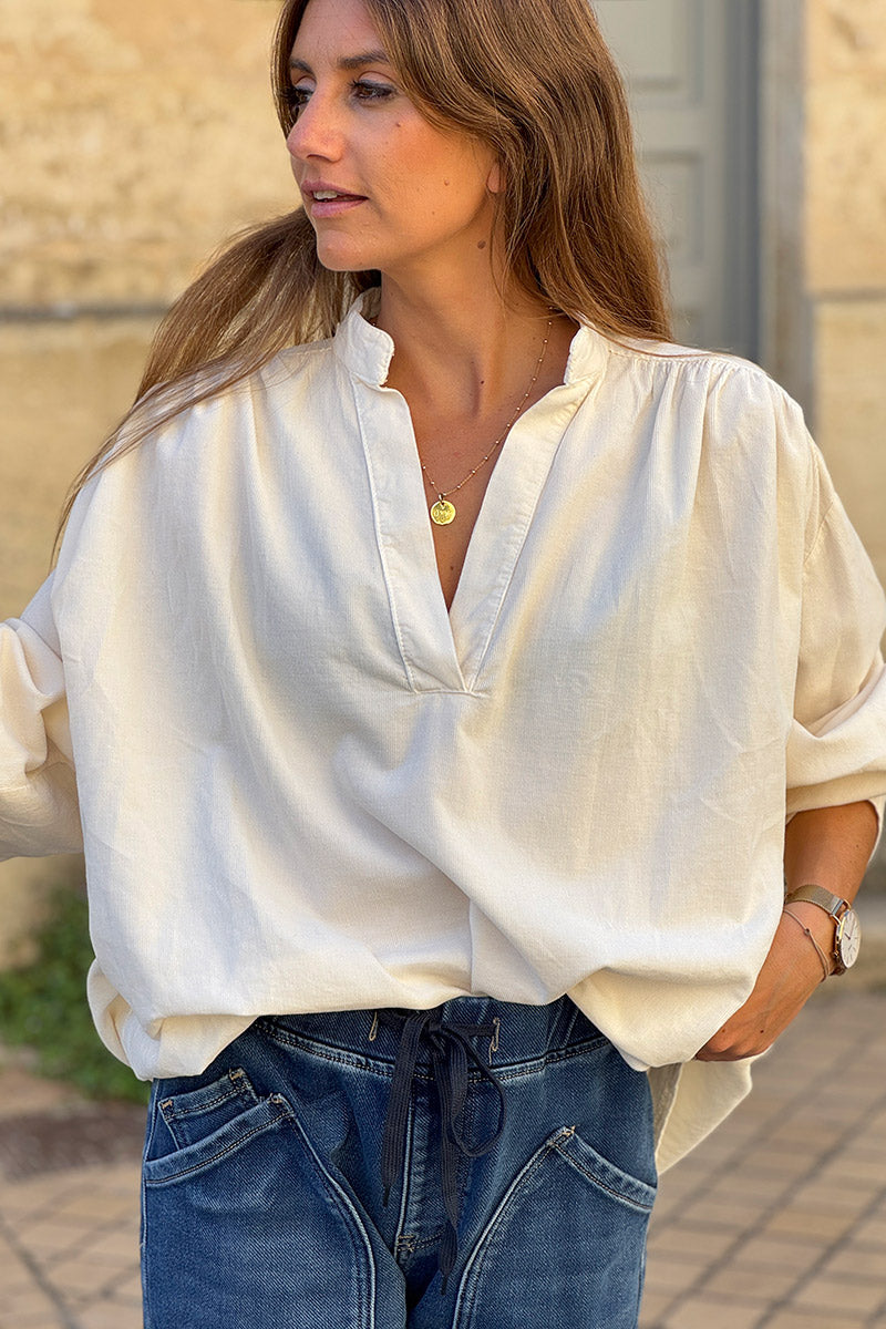 Cream Pinwale Corduroy Blouson Top
