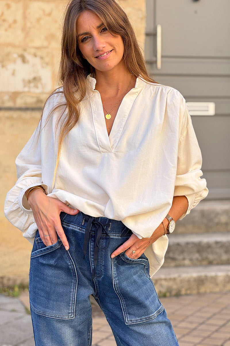 Cream Pinwale Corduroy Blouson Top