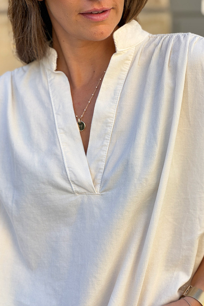 Cream Pinwale Corduroy Blouson Top