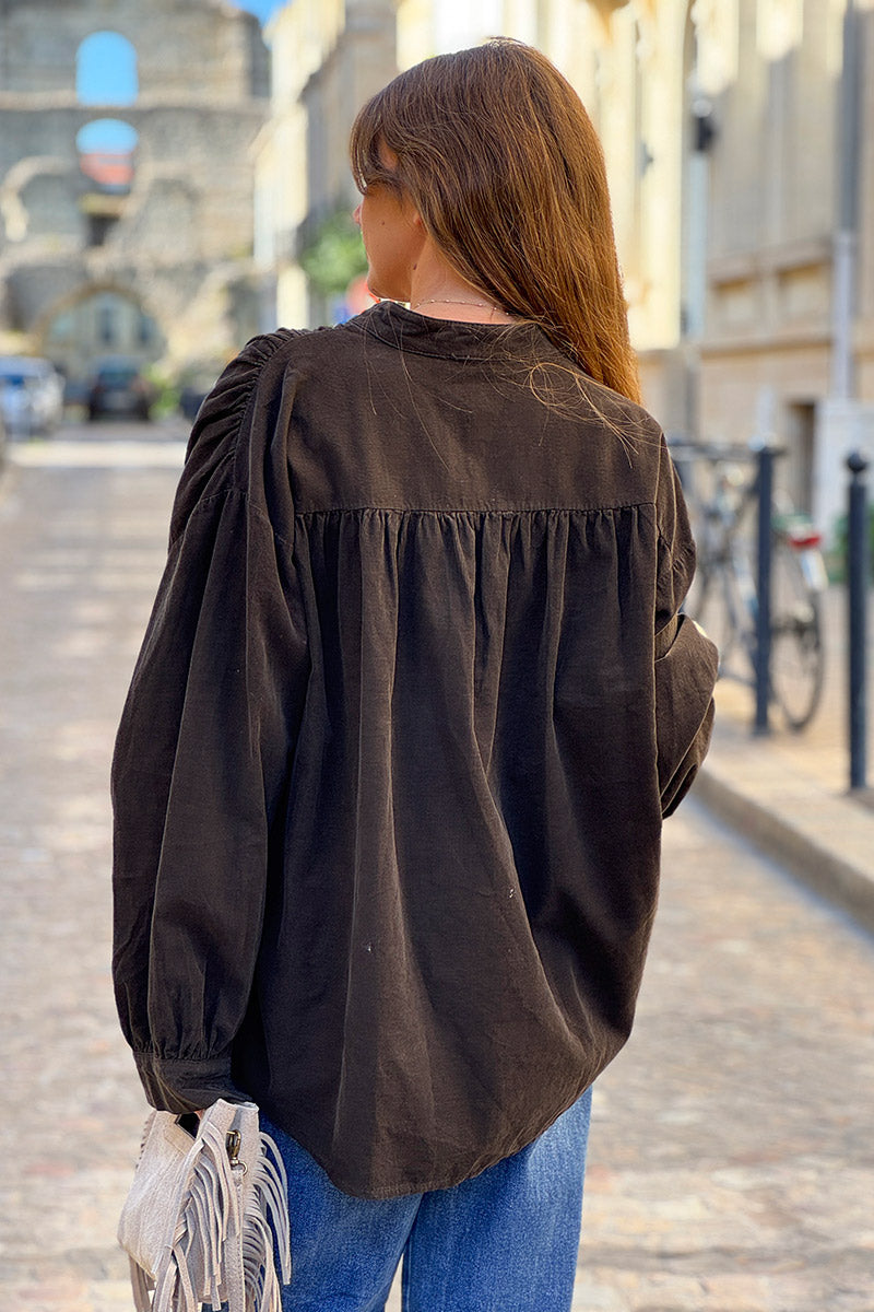 Chocolate Pinwale Corduroy Blouson Top