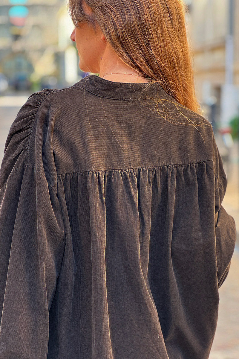 Chocolate Pinwale Corduroy Blouson Top