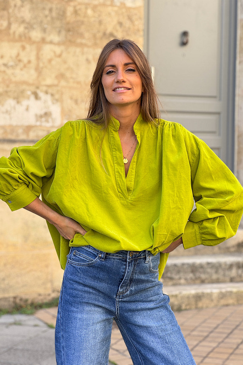 Lime Pinwale Corduroy Blouson Top