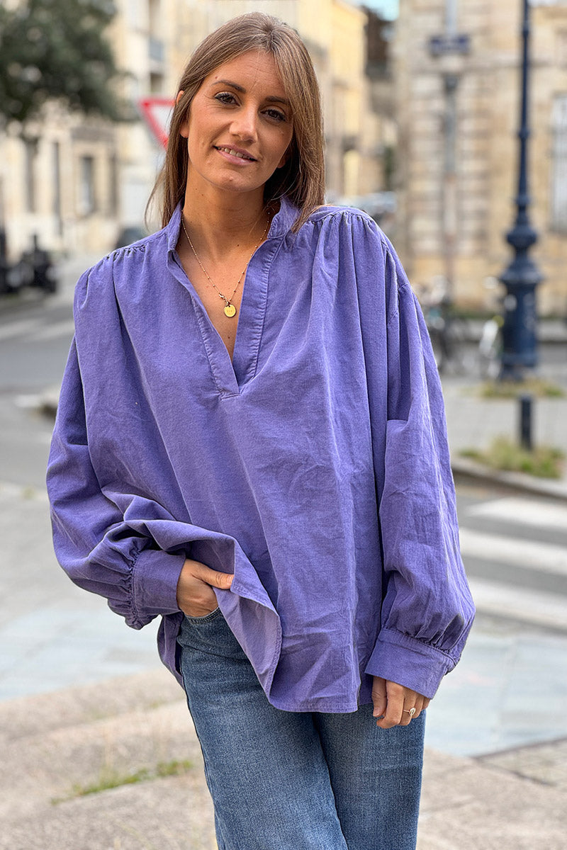 Purple Pinwale Corduroy Blouson Top