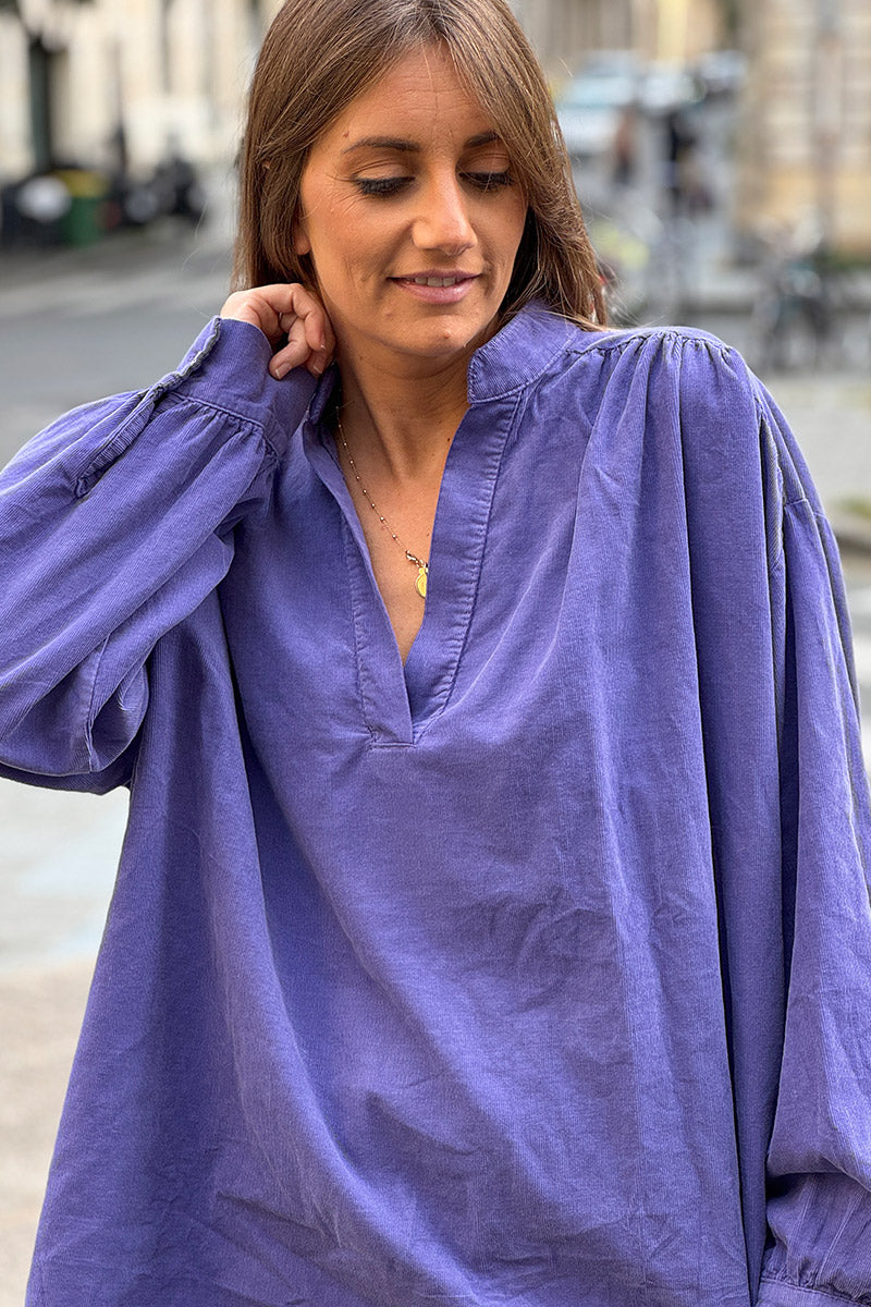 Purple Pinwale Corduroy Blouson Top