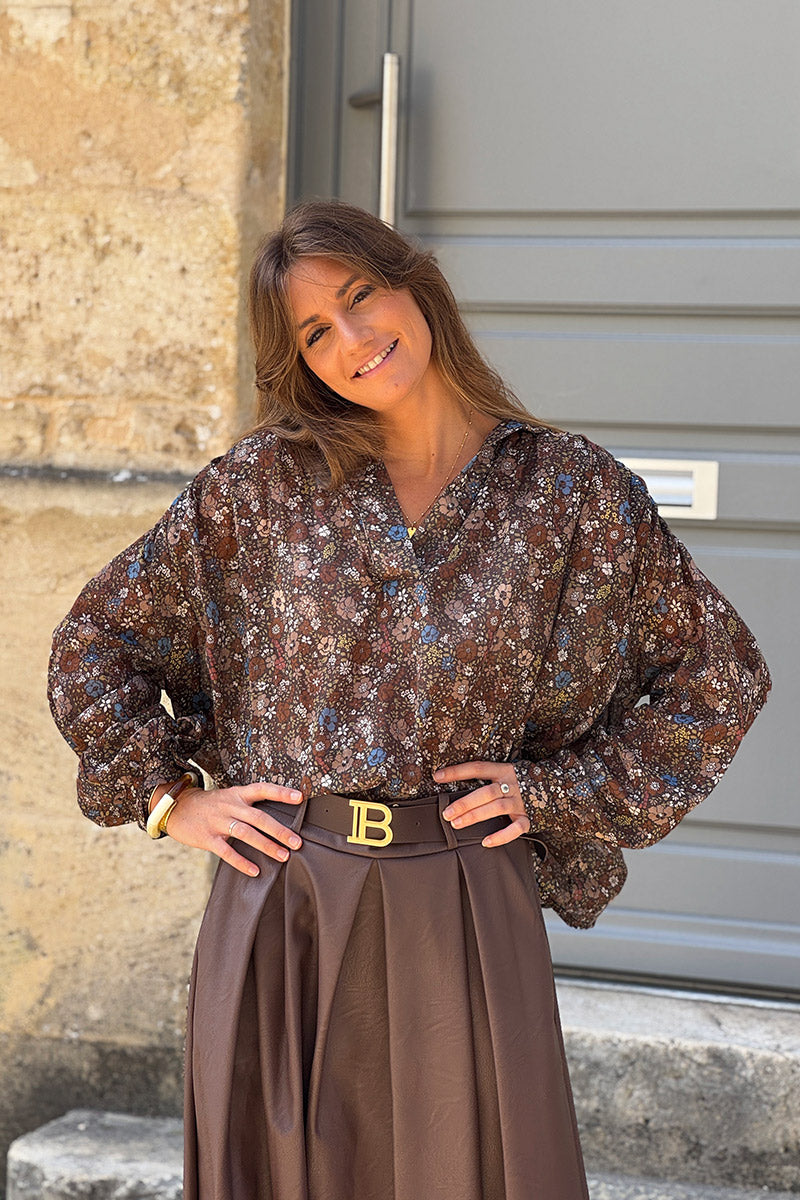 Chocolate Vintage Floral Cotton Blouse