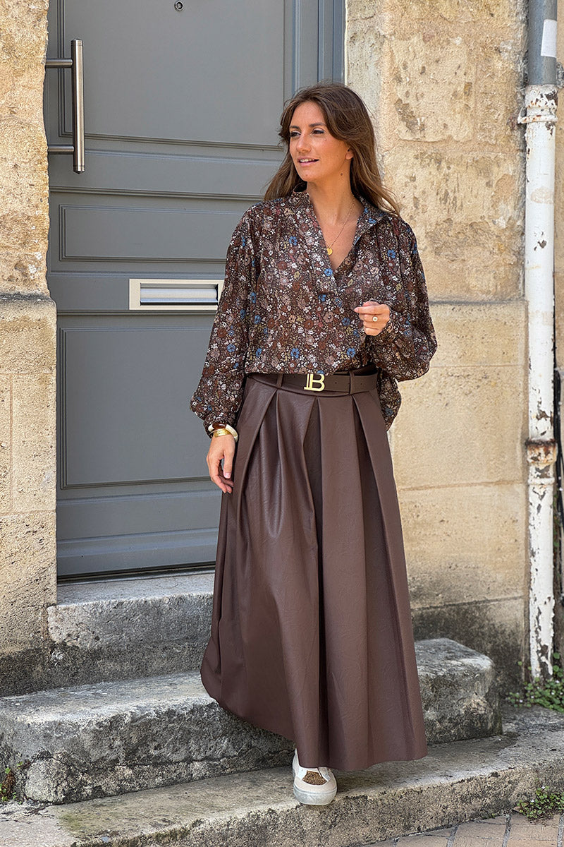Chocolate Vintage Floral Cotton Blouse
