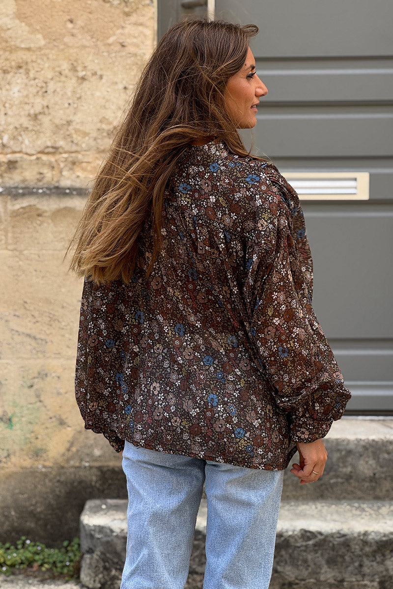 Chocolate Vintage Floral Cotton Blouse