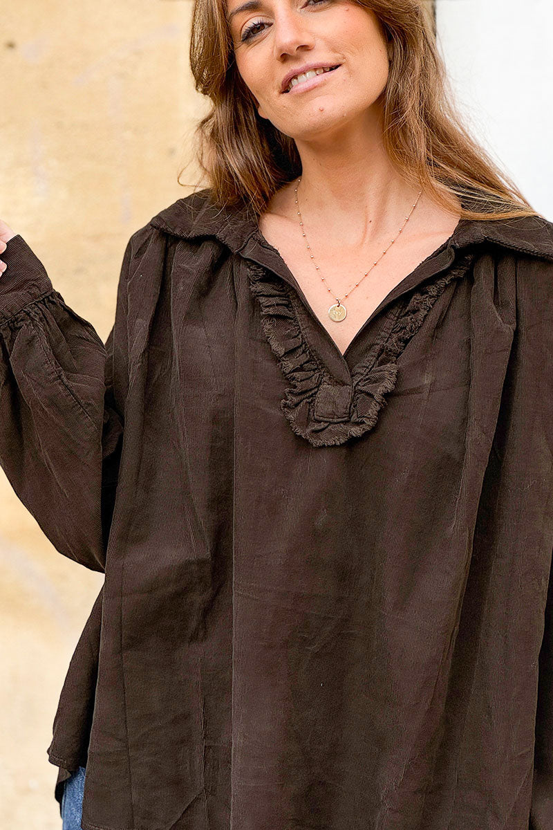 Chocolate Brown Corduroy Renaissance Blouse