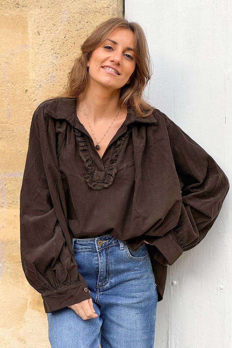 Chocolate Brown Corduroy Renaissance Blouse
