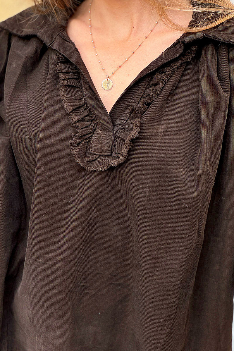 Chocolate Brown Corduroy Renaissance Blouse