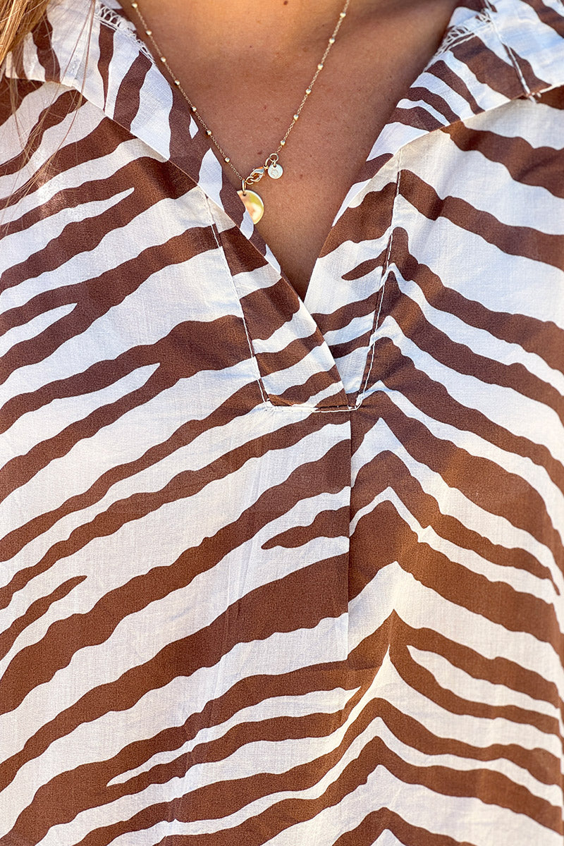 Brown Tiger Stripe Burnout Blouse
