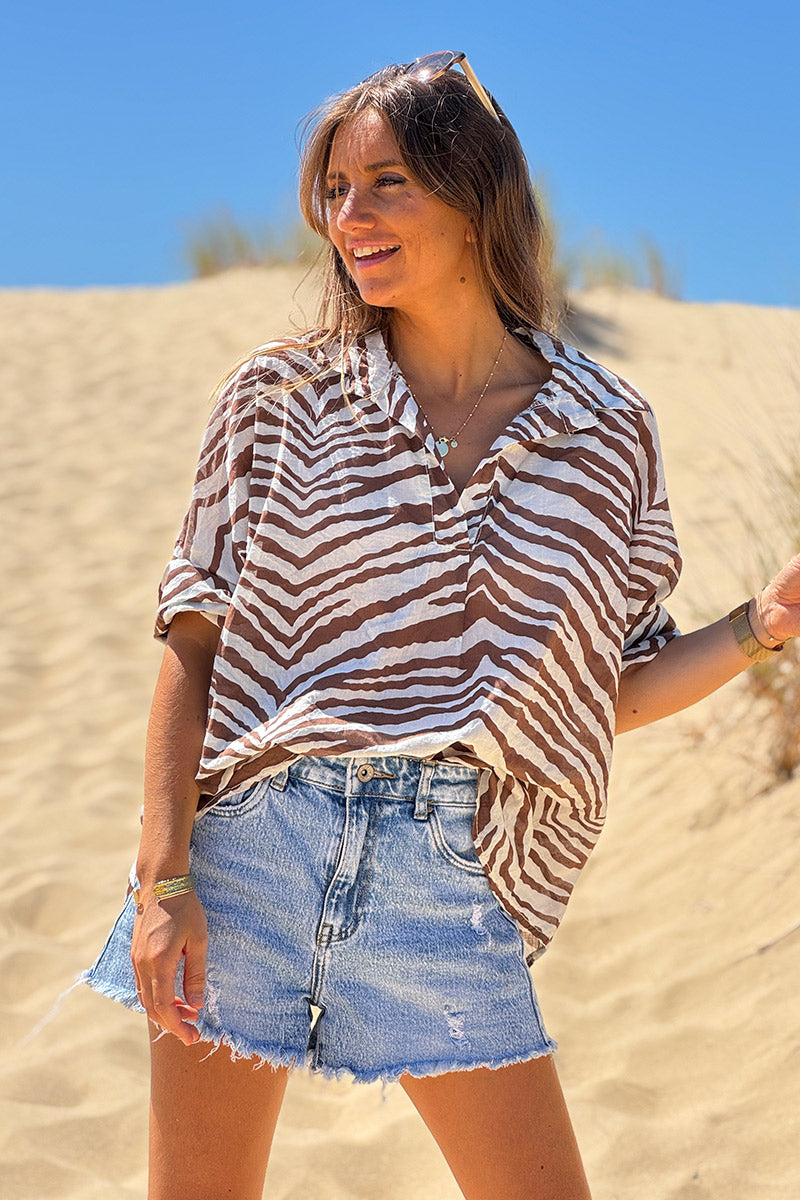 Brown Tiger Stripe Burnout Blouse
