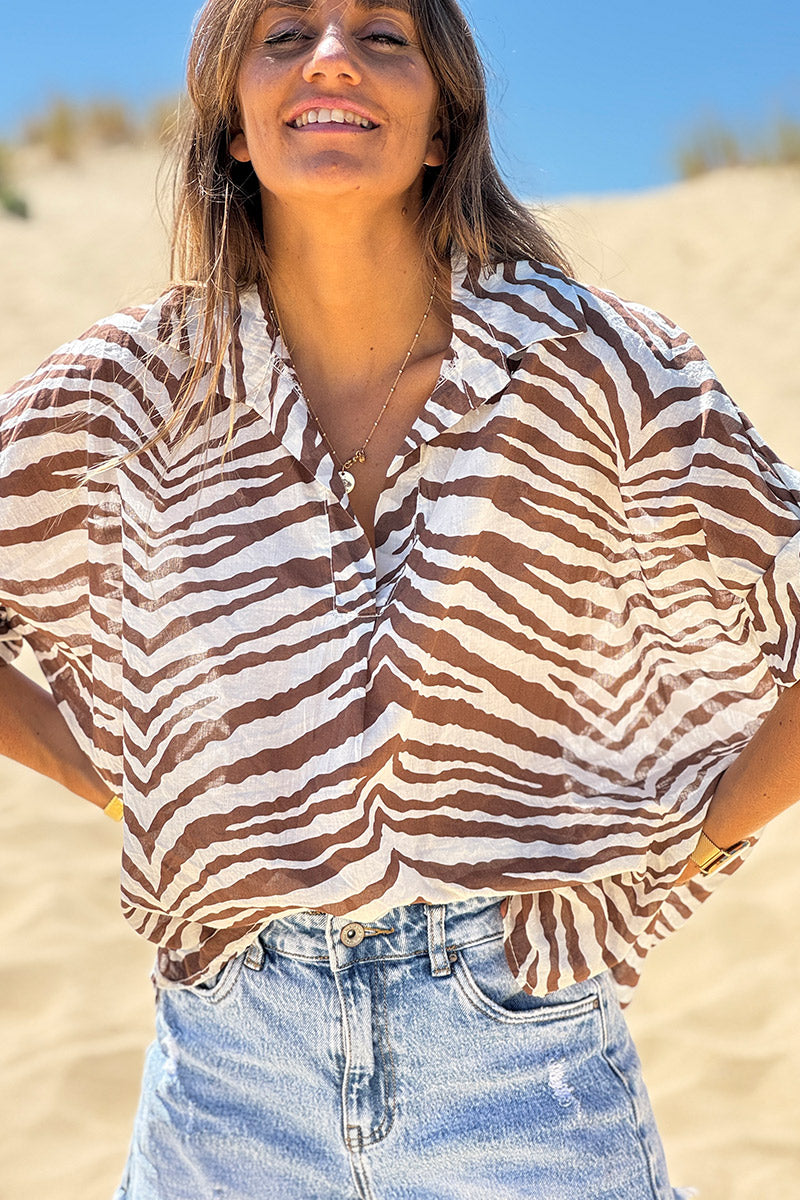 Brown Tiger Stripe Burnout Blouse
