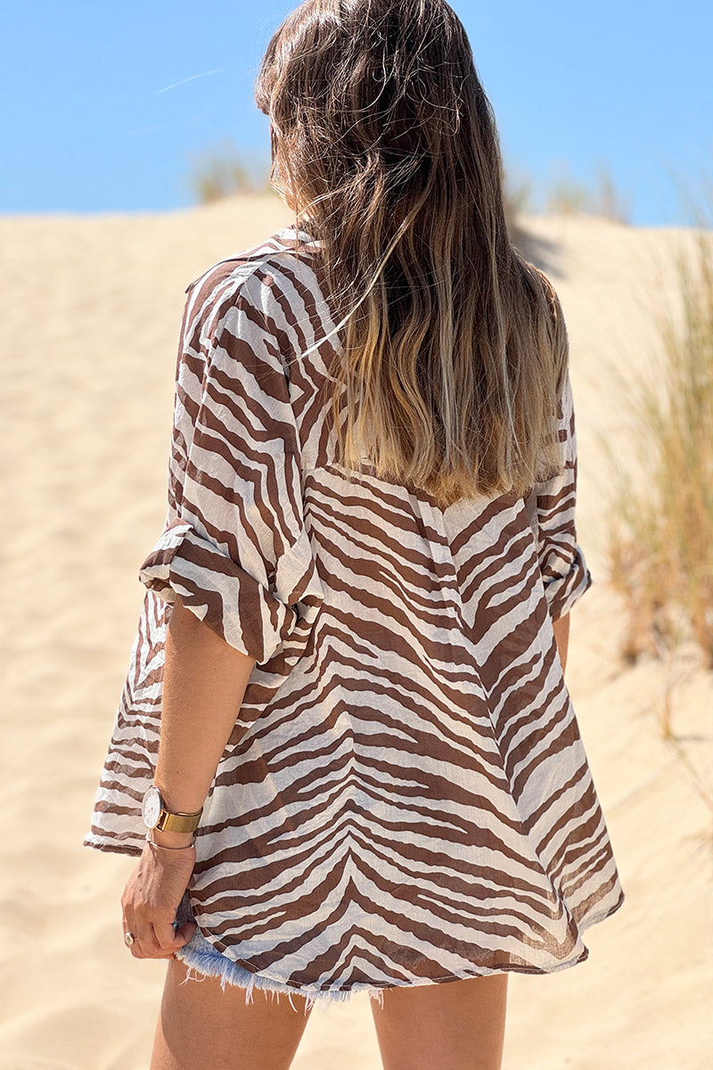 Brown Tiger Stripe Burnout Blouse
