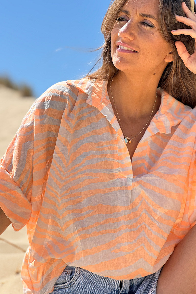 Peach Tiger Stripe Burnout Blouse