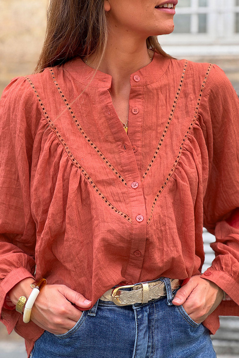 Brick Cotton Gauze Prairie Blouse