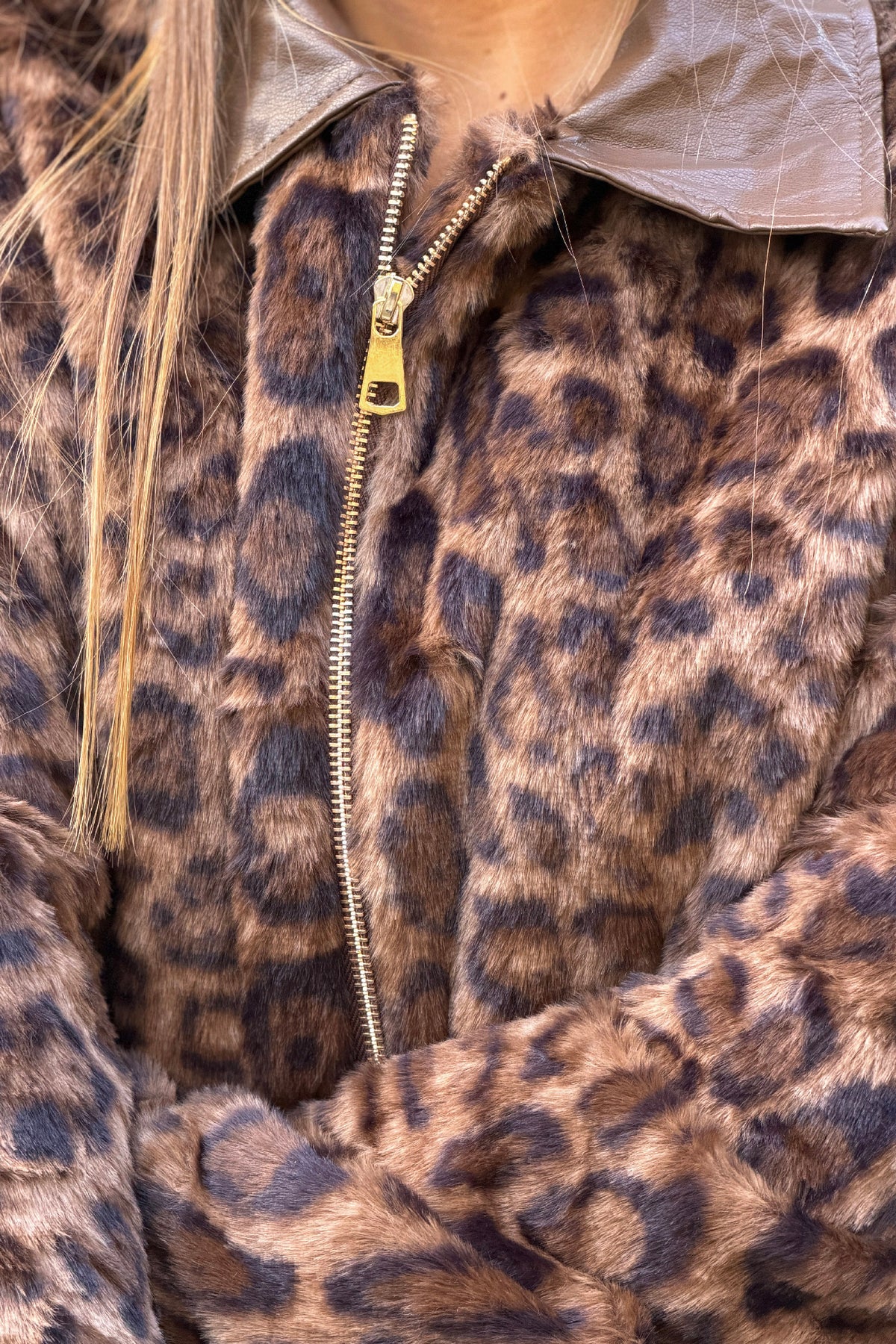 Leopard Print Plush Zip-Up Jacket