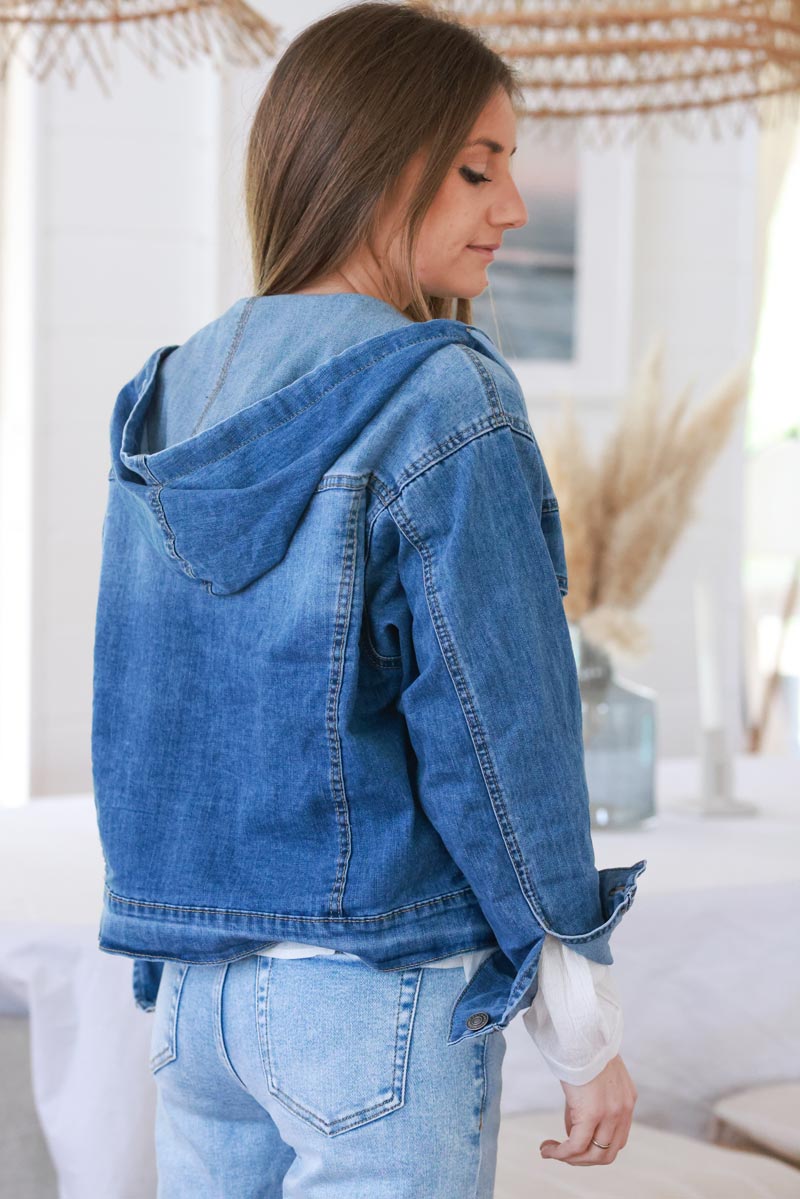 Blouson en jean délavé stretch avec capuche