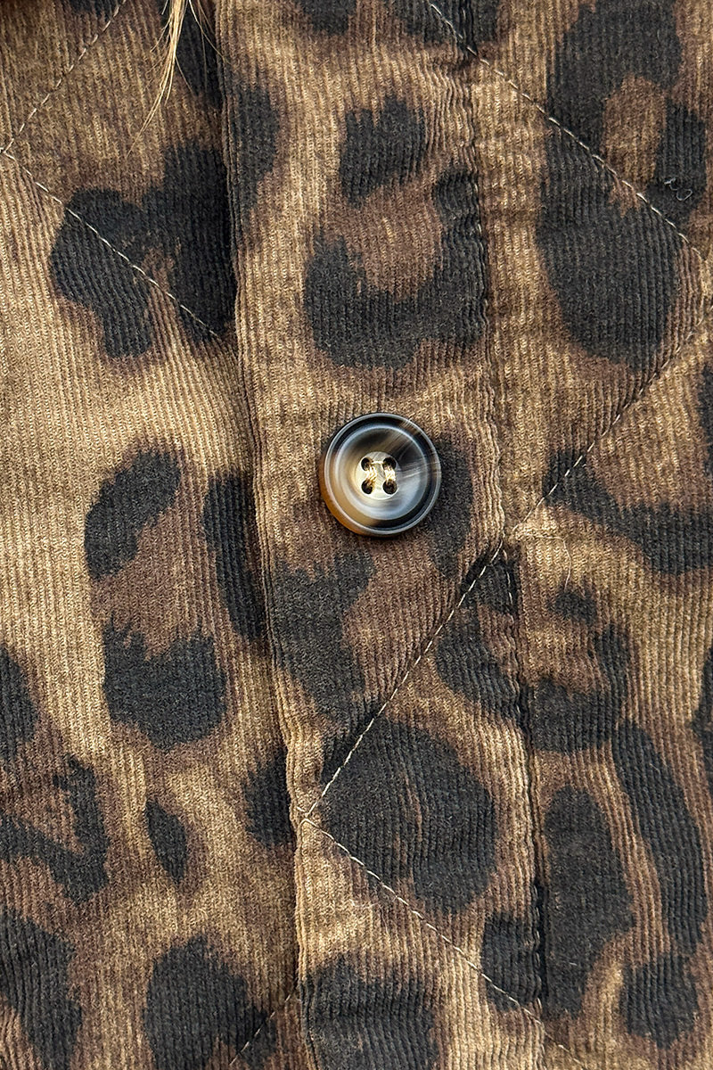 Blouson en velours côtelé motif léopard poches et boutons écaille