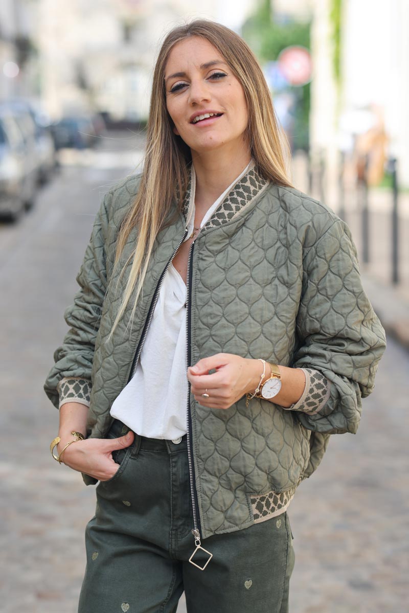 Quilted green sales bomber jacket