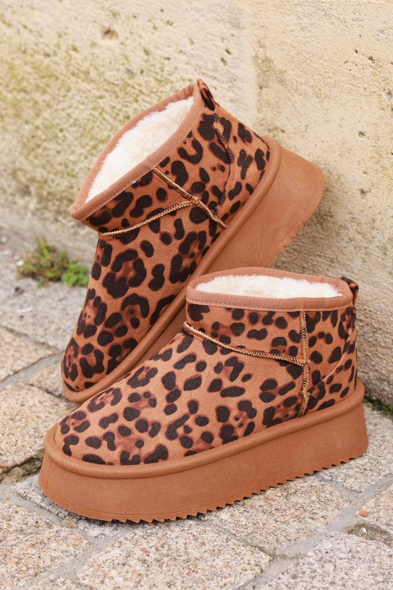 Leopard Print Sueded Platform Mini Boots