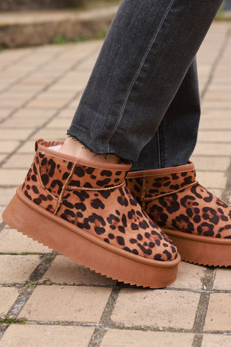 Leopard Print Sueded Platform Mini Boots