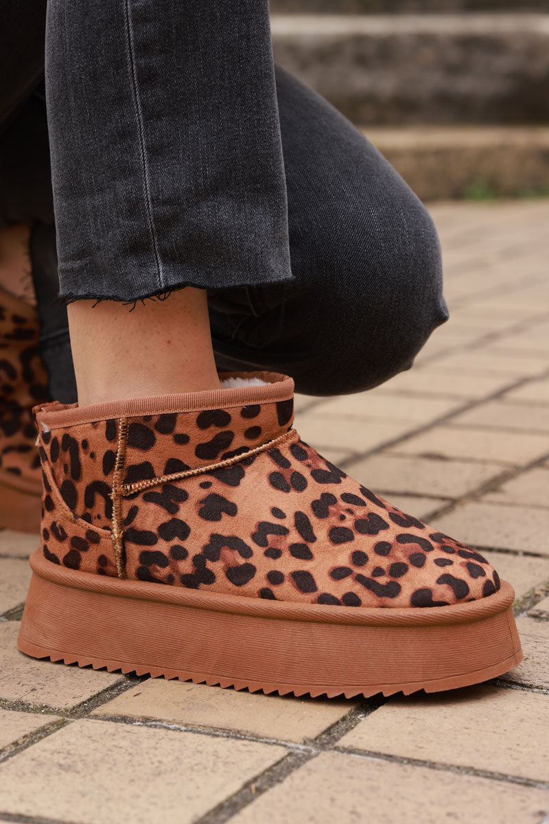 Leopard Print Sueded Platform Mini Boots