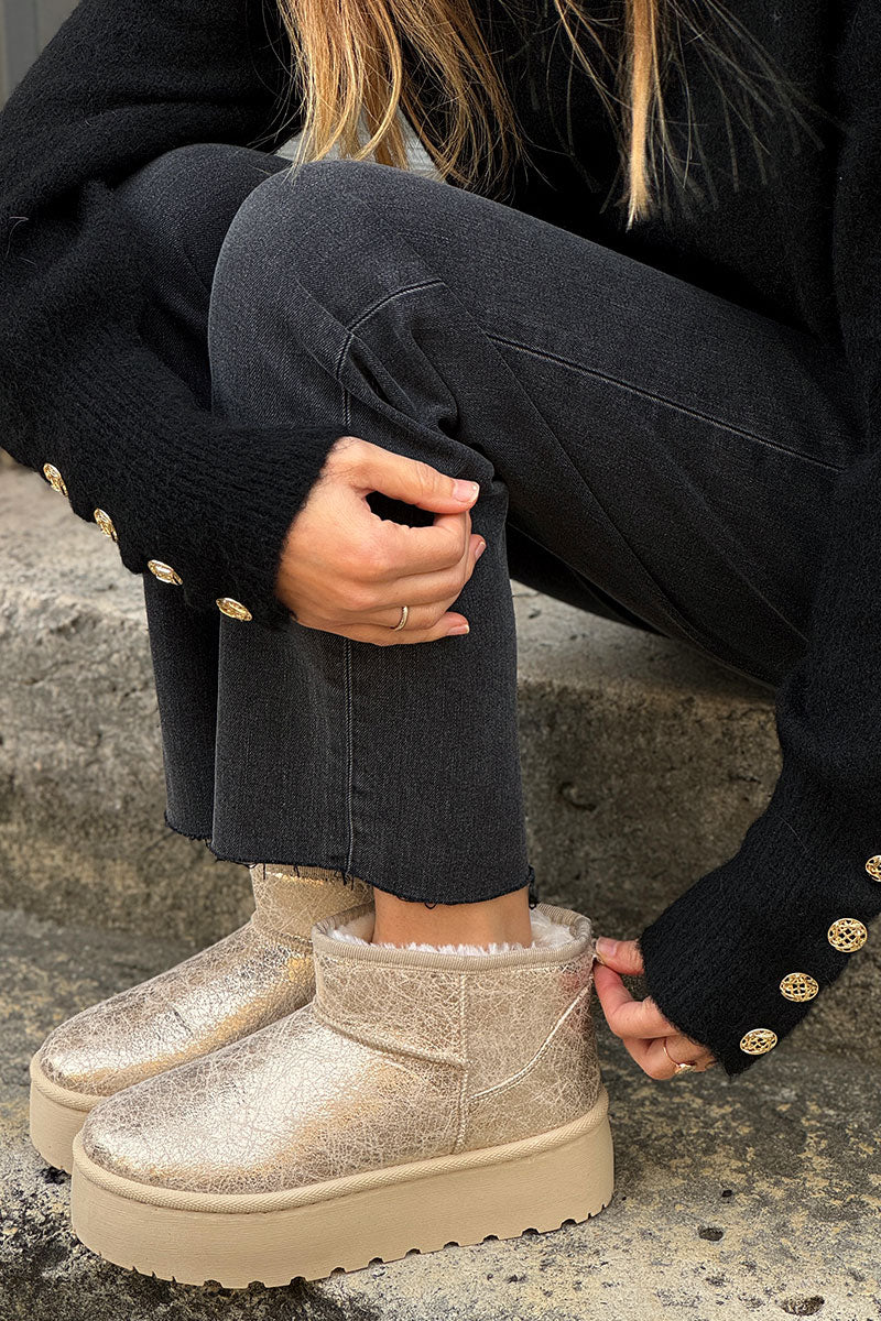 Bottes dorées fourrées basses à plateforme