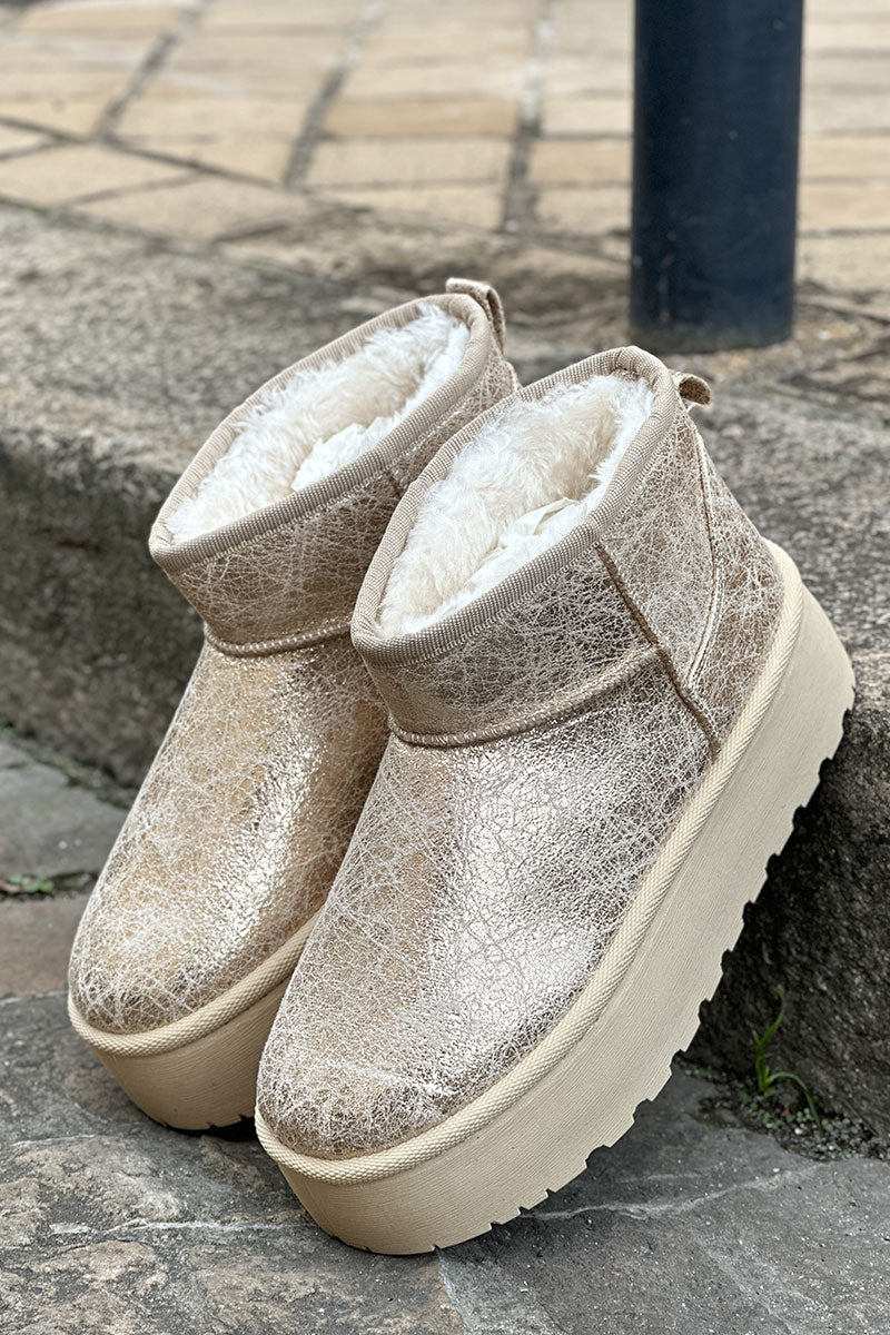 Bottes dorées fourrées basses à plateforme