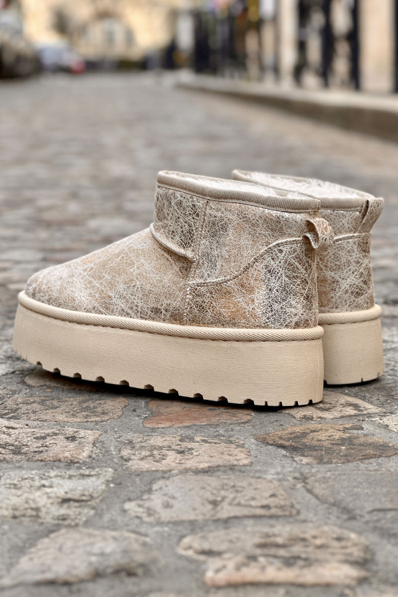 Bottes dorées fourrées basses à plateforme